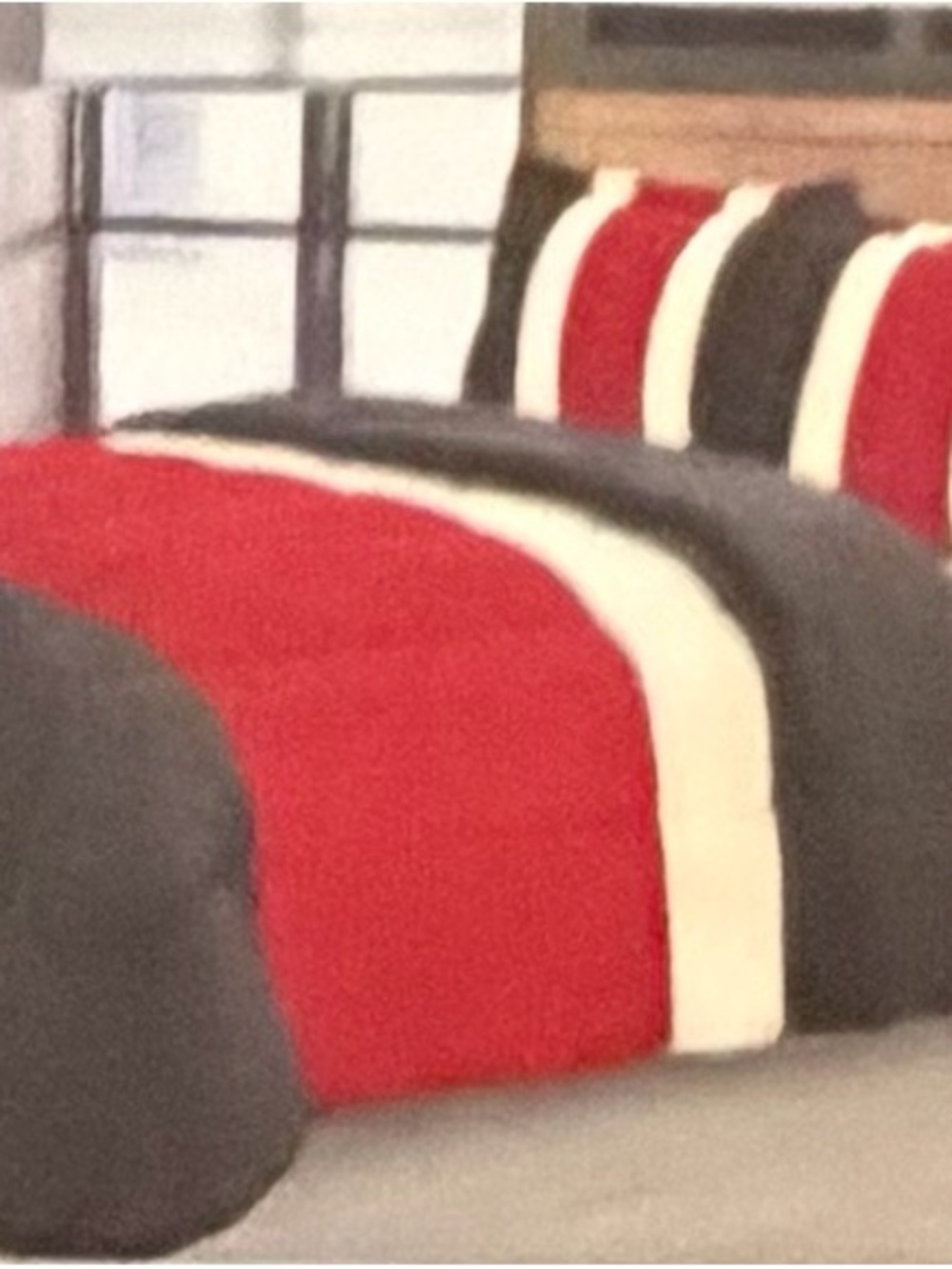 Red, White & Gray Striped Comforter Set - Unbranded